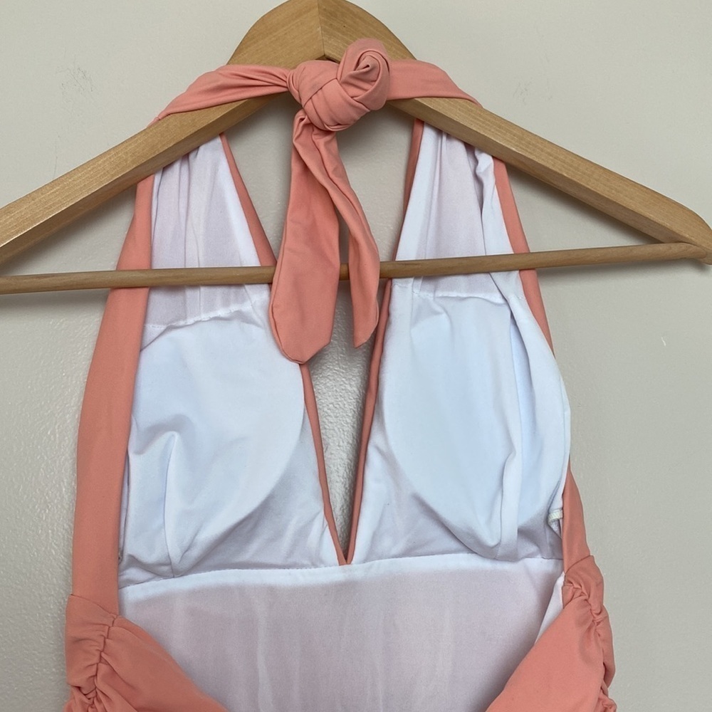Cupshe Keeping You Accompanied Stripe One-Piece Halter Swimsuit Size M Coral - Picture 7 of 11